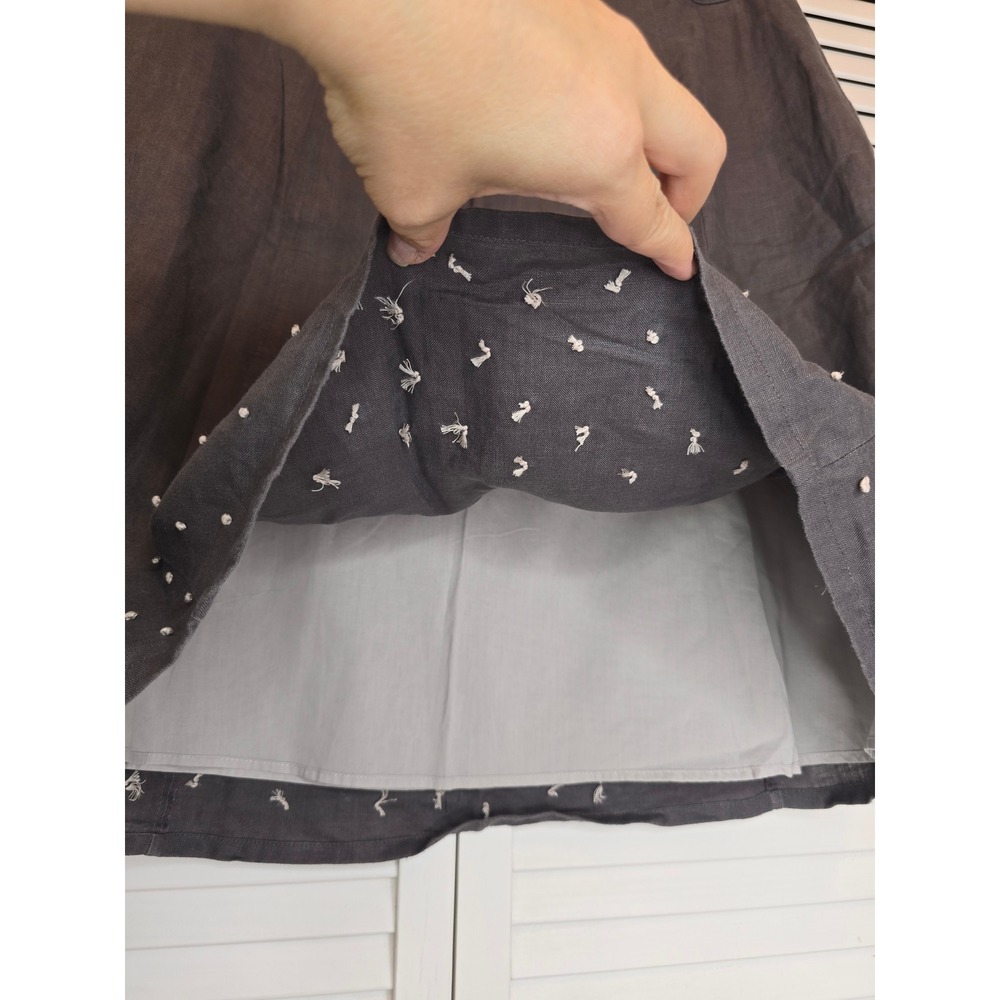 BODEN Linen A Line Skirt Sz 8L Gray Raised Embroidered Swiss Dots Preppy Coastal - Picture 5 of 12